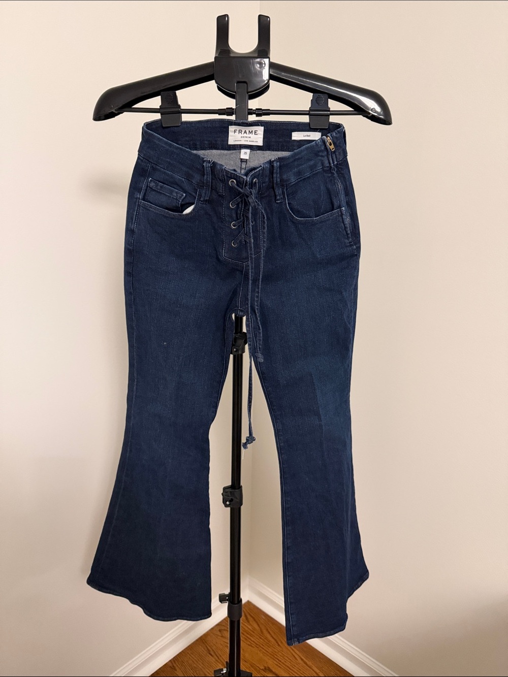 Frame Denim Dark Blue Lace-Up Flare Jeans